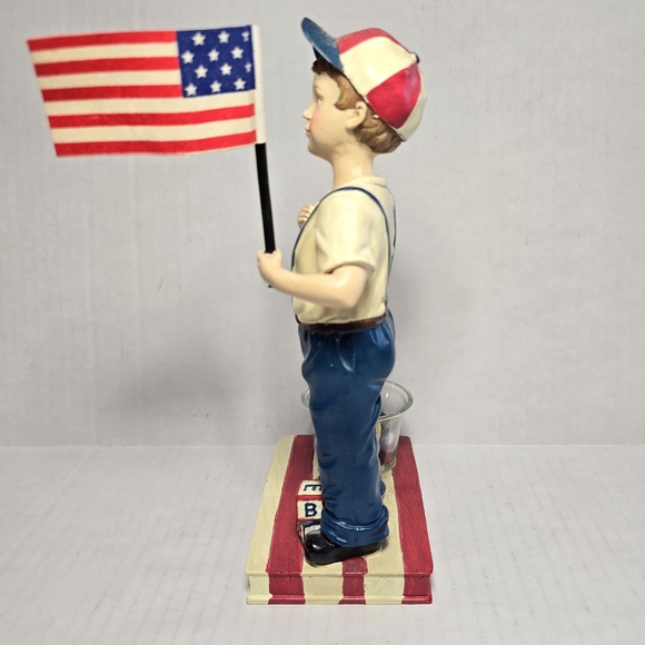 Pledge Allegiance Tea Light Holder Young Boy Holding American Flag Cloth - Picture 4 of 9